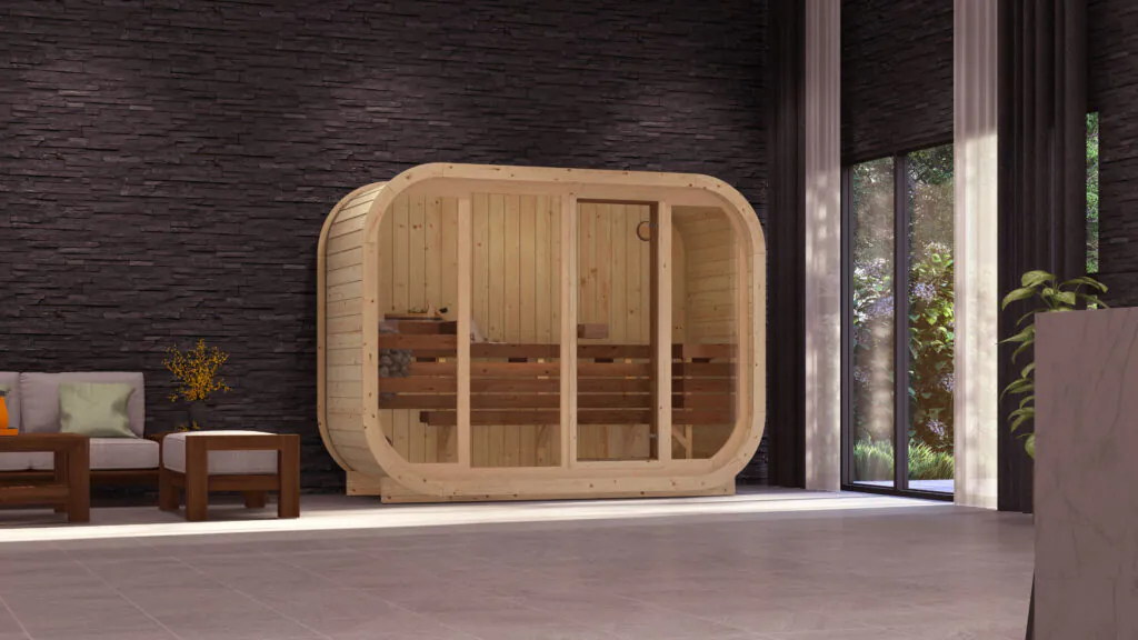 Sauna wewnętrzna SAUNARI A1 zabudowana w pomieszczeniu domowym